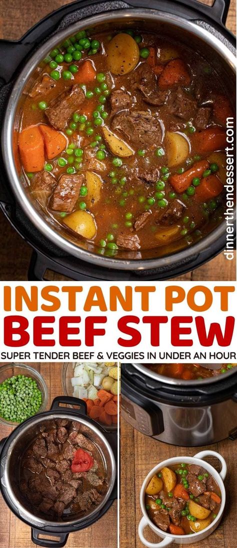 Instant Pot Beef Stew makes the ultimate comfort food dish easy and so quick. #dinner #instantpot #pressurecooker #beef #beefstew #vegetables #stew #dinnerthendessert Instapot Beef Stew, Flavorful Beef Stew, Instant Pot Beef Stew Recipe, Instapot Recipes Chicken, Instant Pot Stew, Crockpot Beef Stew, Stew Crockpot, Instant Pot Beef Stew, Beef Recipe Instant Pot