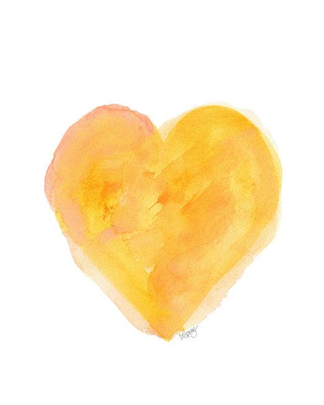 Yellow Heart Wallpaper, Yellow Wall Decor, Gold Nursery, Heart Art Print, Yellow Nursery, Orange Decor, Instagram Frame Template, Gold Watercolor, Watercolor Heart