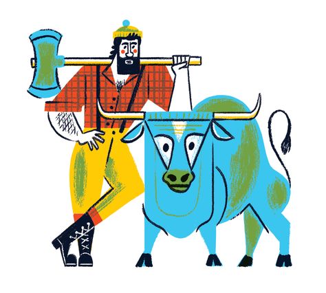 Brad Woodard Illustration, Brad Woodard, Babe The Blue Ox, Character Challenge, Illustrated Ladies, Paul Bunyan, Mid Century Illustration, Retro Illustration, Illustration Artwork