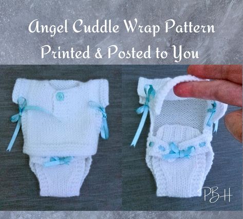 Knitting Pattern for Angel Baby Wrap, Printed Paper Pattern sent by Post, Charity Pattern for Babies Born Sleeping, Baby Burial Outfit by PatsBabyHandknits on Etsy Angel Baby Blanket, Angel Baby Patterns, Printed Paper Pattern, Charity Knitting, Memorial Items, Charity Sewing, Knitted Projects, Preemie Baby, Hand Knits