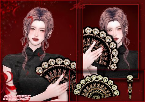 Sims 4 Korean Royal Cc, Sims 4 Japanese Cc, Ts4 Accessories, Chinese Headdress, Ts4 Poses, Chinese Fans, Sims 4 Anime, Chinese Fan, Sims 4 Download