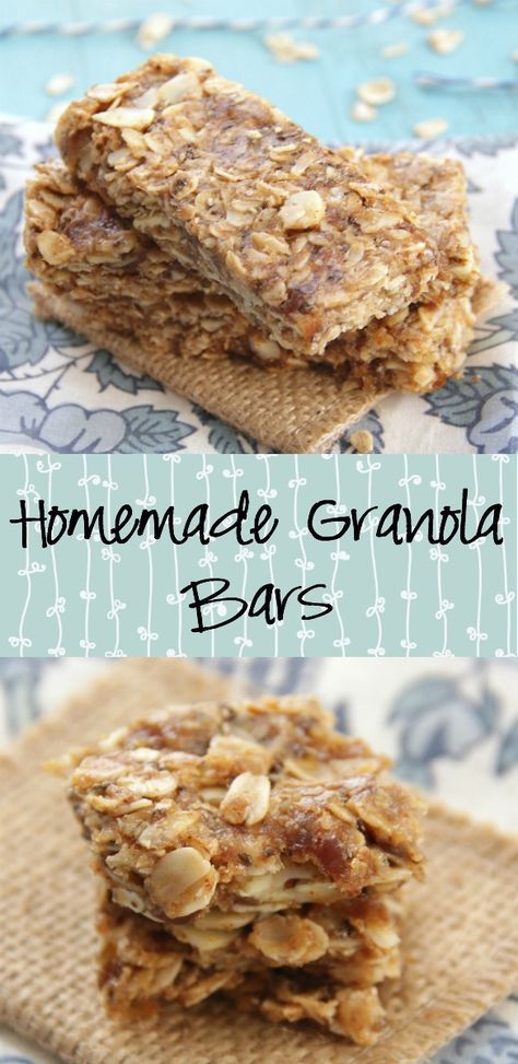 Homemade Granola Bars - No-bake and made with just a few ingredients like oats, dates, and almonds! No butter or added sugar needed for this recipe! Homemade Granola Bars Healthy, No Bake Granola Bars, Healthy Granola Bars, Chewy Granola Bars, Chewy Granola, Homemade Granola Bars, Homemade Granola, Easy Baking Recipes, Granola Bars