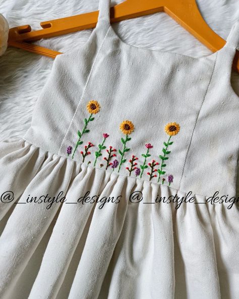 Embroidered kids frock #customized Dm for order or enquiries ☞ Taking orders through Instagram only. Direct message for order or enquiries ☞ no return / no exchange / no refund ☞ Price vary with size, model & fabric. ☞ Online payment ☞ Orders will be taken only after payment. No COD, no reselling #supportmallupages #keralagram #keralabusiness #businesskannur #kannur #instagood #tbt #keralafashion #slowfashion #keralamodel #embroidery #embroiderersofinstagram #floralembroid... Baby Dress Embroidery, Kids Frock, Fabric Paint Designs, Fashion Design Patterns, Dress Embroidery, Kids Frocks, Frocks For Girls, Girl Clothing