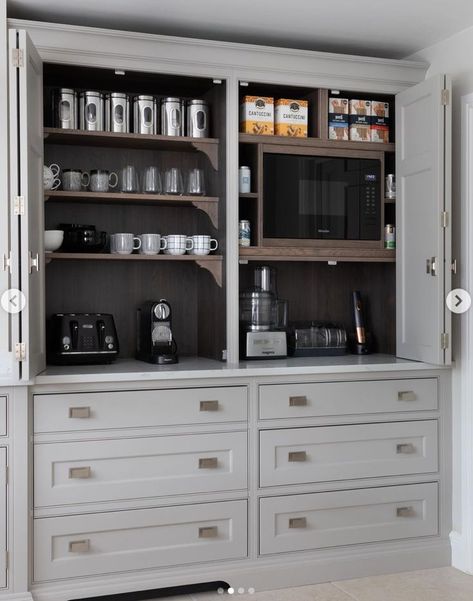 Countertop Cupboard, Humphrey Munson, Grey Kitchen Island, Open Plan Kitchen Dining, Kitchen Cupboard Designs, Make Breakfast, Kitchen Pantry Design, First Thing In The Morning, Built In Furniture