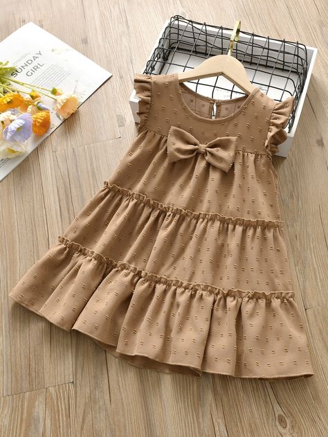 Khaki Cute Collar Sleeveless Polyester Plain Smock Embellished Non-Stretch  Toddler Girls Clothing Simple Kids Dress Pattern, Baby Fancy Dress, Cotton Frocks For Kids, Toddler Dress Patterns, Frocks For Kids, Toddler Girl Dress, Toddler Dresses