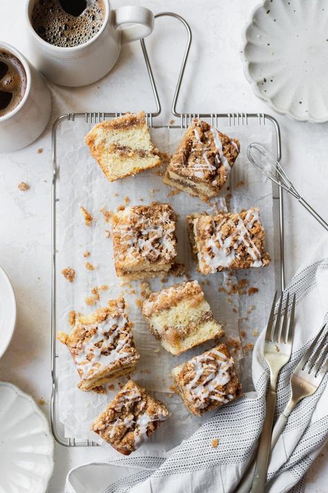 Coffee Cake Small Batch, Small Coffee Cake Recipes, Small Batch Coffee Cake Recipes, Coffee Cake Photography, Small Batch Coffee Cake, Small Batch Desserts, Cinnamon Streusel Coffee Cake, Food Photography Composition, Granola Parfait