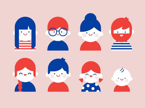 Happy people by Maria Maldonado | Dribbble Flat Cute Illustration, Cute Face Illustration, Simple People Illustration, Simple Face Illustration, Flat Illustration Characters, Simple Character Illustration, Flat Character Illustration, Illustration Person, Character Flat Design