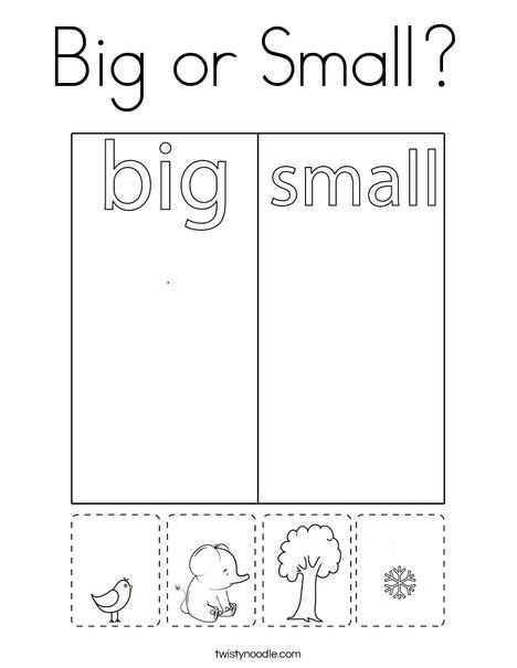 Big or Small Coloring Page - Twisty Noodle Small To Big Worksheet, Big Or Small Activities For Preschool, Preschool English Activities Learning, Big And Small Worksheets Kindergarten, Big Small Activities, Big And Small Worksheets For Preschool, Big And Small Preschool, Big And Small Activities For Toddlers, Opposites Kindergarten