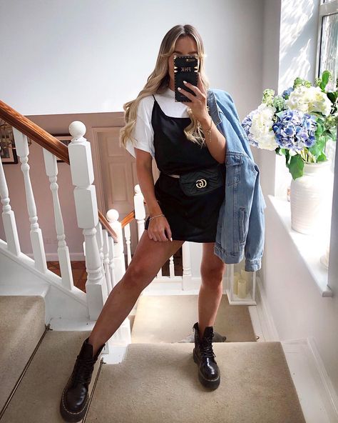 FREYA KILLIN. on Instagram: “First bit of sunshine and the legs are out! Outfit - @motelrocks” Black Little Dress, Martens Boots, Dr Martens Boots, Look Vintage, Basic Outfits, Winter Outfits Women, Little Dresses, Donna Karan, Gucci Belt