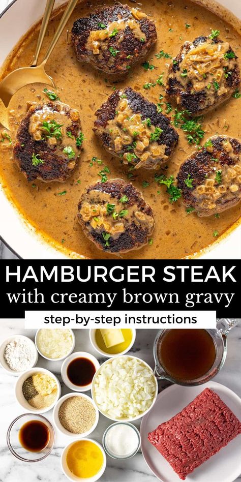 The Easiest Hamburger Steak Recipe Chili Mac Recipe Easy, Best Gravy Recipe, Easy Chili Mac, Hamburger Steak Recipes, Hamburger Steak And Gravy, Hamburger Steaks, Pan Gravy, Recipes Pork, Dinners Recipes