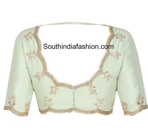 Embellished Blouse with Scalloped Borders Plain Blouse Designs, Latest Blouses, Wedding Jewellery Designs, Necklace Photo, Boat Neck Blouse, Bengali Bride, Fashion Indian, Simple Sarees, Boutique Trends