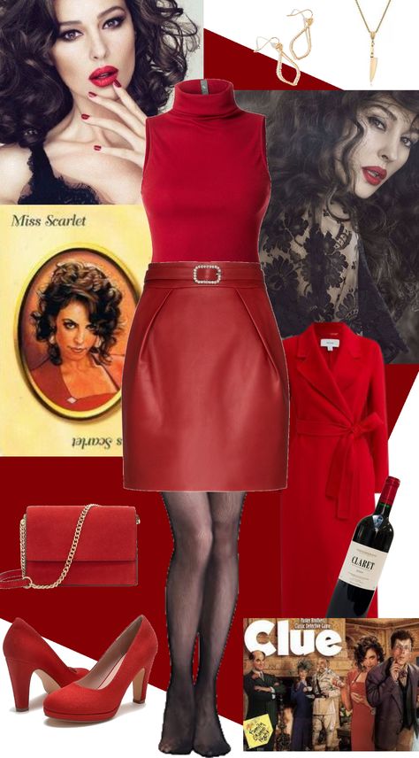 Clue inspired - Miss Scarlet outfit ideas | Clue inspired - Miss Scarlet Clue Inspired Outfits, Clue Themed Birthday Party Outfits, Ms Scarlett Clue Costume, Miss Scarlet Costume Clue, Clue Costume, Miss Scarlet, Costume Inspo, Red Cross, Outfit Maker