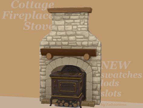 Ts4cc Furniture, Sims 4 Cottage, Game Wood, Fireplace Stove, Cottage Fireplace, Sims Medieval, Sims 4 Kitchen, Casas The Sims 4, Sims Building