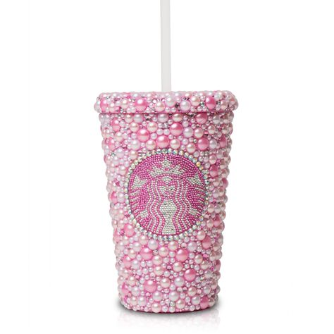 Pearl Tumbler Cups, Rv Crafts, Bedazzled Bottles, Rhinestone Stuff, Starbucks Coffee Tumbler, Pink Glitter Tumbler, Bling Cups, Rhinestone Tumblers, Bling Tumbler