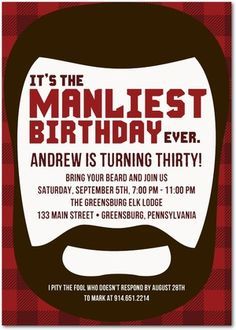 Beard Birthday, Apartment Entertaining, Beard Party, Entertaining Tips, Lumberjack Party, Mustache Party, Birthday Freebies, Adult Birthday Invitations, Birthday Photography