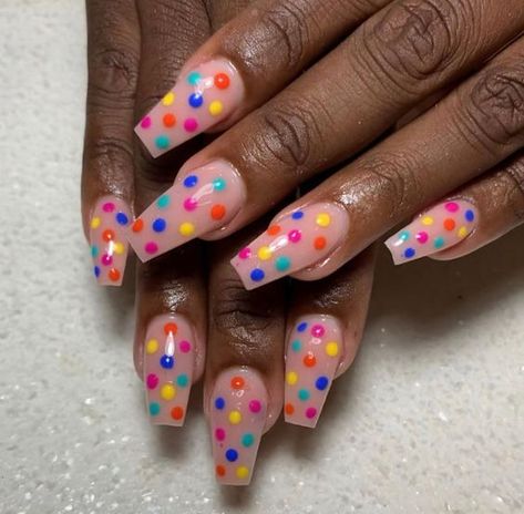 15 Winter Rainbow Nail Ideas for 2023-2024 - thepinkgoose.com Bright Polka Dot Nails, Rainbow Nail Ideas, Rainbow Tips, Polka Dot Nail Designs, Rainbow Nail Art, Multicolored Nails, Rainbow Nail, Snowflake Nail Art, Winter Manicure