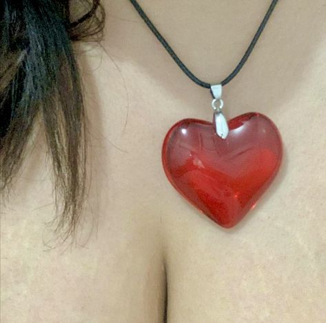 Red Glass Heart Necklace, Glass Heart Necklace, Puffy Heart Necklace, Necklace Aesthetic, The Necklace, Puffy Heart, Black Chain, Glass Heart, Dainty Jewelry