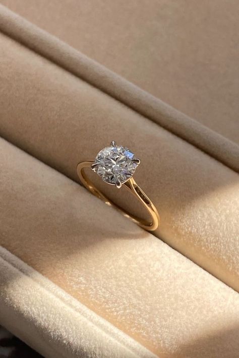 Beautiful Wedding Rings Diamonds Gold, Simple Durable Engagement Ring, Wedding Rings Single Diamond, Round Two Tone Engagement Ring, Gold Dimond Ring, Round Solitaire Diamond Ring, Solitaire Round Ring, Two Tone Gold Engagement Ring, Classic Engagement Ring Round