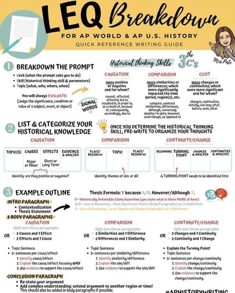 Apush Study Tips, Apush Leq, Ap Literature Notes, How To Study For Ap World History, Ap Us History Notes, Ap World History Study Tips, Ap World History Tips, Ap World History Notes, Social Studies Teaching Strategies