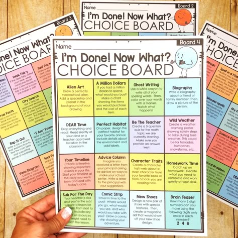 Education Ideas For Elementary, Classroom Choice Boards, Upper Primary Classroom, Middle School Early Finishers Activities, Early Finisher Bulletin Board, Finished Early Board, Morning Work Choice Board, Common Board Configuration Elementary, Science Choice Boards Middle School