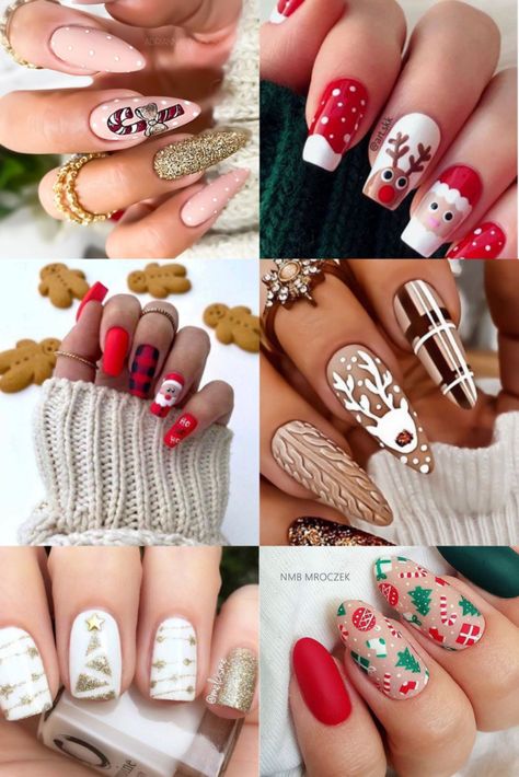 Christmas Nails Nail Art, Christmas Gel Nails Designs, Christmas Naildesign, Christmas Nail Designs Holiday, Christmas Nail Polish, Nail Art Noel, Xmas Nail Art, Red Christmas Nails, Christmas Nail Art Designs