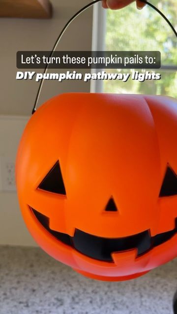 Halloween Pumpkin Solar Lights, Pumpkin Pathway Lights, Diy Pumpkin Lights, Diy Pumpkin Pathway Lights, Halloween Solar Light Ideas, Pumpkin Solar Lights, Pumpkin Solar Lights Diy, Diy Halloween Pathway Lights, Halloween Pathway Ideas