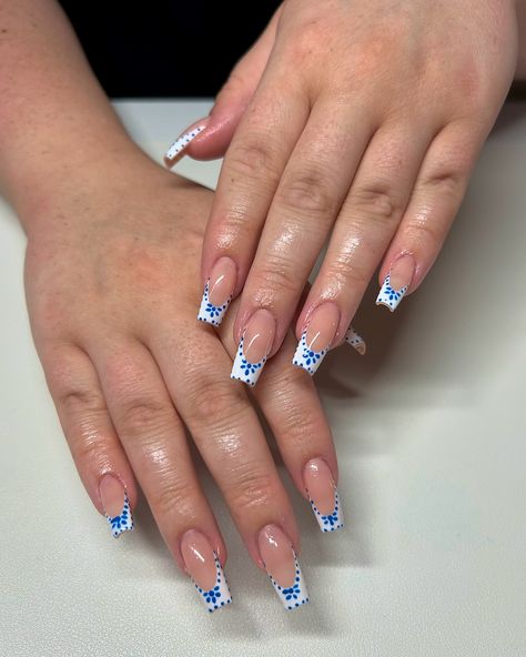 clasé azul 💙 - - - #gelxnails #nailsofinstagram #nailart #fresnonails #gelxfresno #nailinspo Clase Azul Nails French, Azul Nails, French Nails, Nail Inspo, Acrylic Nails, Nail Designs, Nail Art, Instagram Photos, Nails