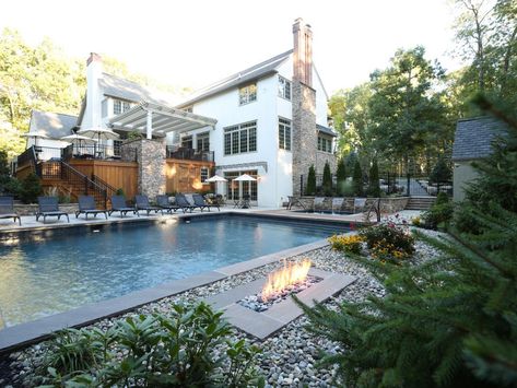 Pool Hardscape Ideas, Pool Hardscape, Hardscaping Ideas, Hardscape Ideas, Pool Inspiration, Deck Pool, Theater Rooms, Backyard Layout, Cascading Waterfall