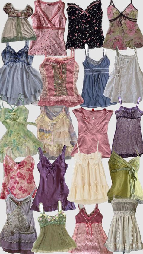 My dream wardrobe!!🪽 #vintage #clothes #clothesinspo #clothing #camisole #spring #summer #art Y2k Wardrobe Closet, Vintage Summer Fits, Layered Tank Top Outfits 2000s, Dream Clothes Summer, Spring Fits Aesthetic, Aesthetic Clothes Vintage, My Dream Wardrobe, Camisole Outfit, Vintage Camisole