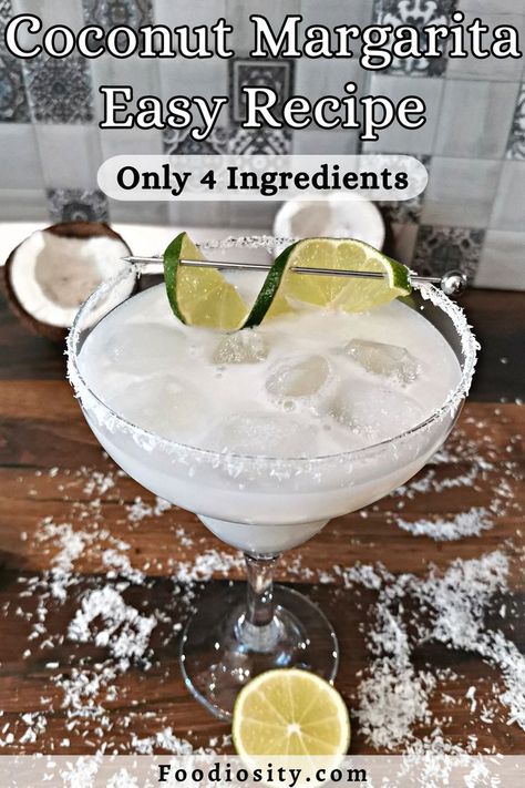 Coconut Cream Margarita Recipe, Coconut Creme Cocktails, Drinks With Coconut Syrup, Coconut Cream Margarita, Coconut Margarita On The Rocks, Cream Of Coconut Cocktails, Coconut Tequila Drinks 1800, Margaritas Bar, Coconut Lime Margarita