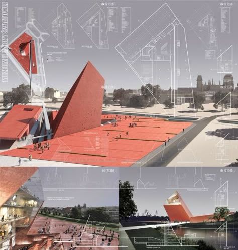 Gdansk, 2nd World War Museum, Competition Winner Memorial Park Design, Memorial Architecture, Auditorium Architecture, Memorial Design, Museum Plan, Competition Winner, Deconstructivism, Architecture Panel, Architecture Presentation Board