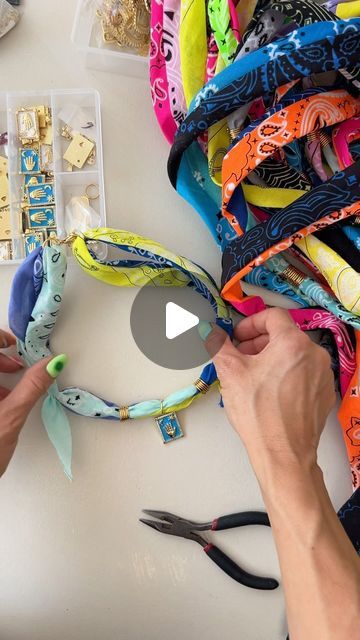 Bonk Ibiza Jewelry on Instagram: "Preparing new bandana necklaces in amazing new colors, they will be available online tomorrow! 🛍️🛒🌸" Fabric Necklace Diy, Hippie Bandana, Bandana Necklace, Bandana Diy, Bandana Crafts, Bandanas Diy, Christmas Stocking Pattern, Stocking Pattern, Necklace Tutorial