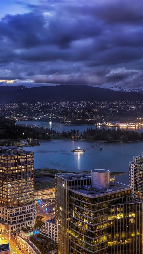 Vancouver Wallpaper, Vancouver Skyline, Wallpapers Nature, Vancouver City, View Wallpaper, North Vancouver, Night View, Places Of Interest, City Aesthetic