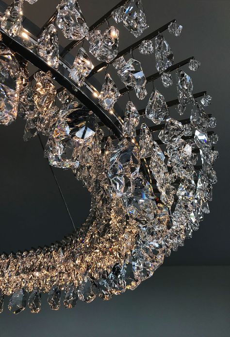 Up close, the Swarovski crystals of various sizes can be seen – ranging from a finger to a fist in size! All together, they make for a truly luxury chandelier. Hand made to the highest quality in Scotland, and found in living rooms, luxury yachts, high end hotels and restaurants, from Edinburgh, to London, Dubai and more. Luxury Chandelier, Crystal Design, Beautiful Chandelier, Chandelier Design, Luxury Lighting, Rock Crystal, Crystal Chandelier, Chandelier Lighting, Swarovski Crystals