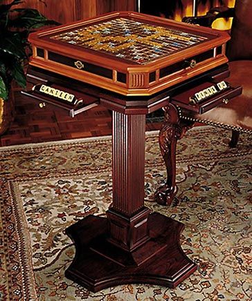 Scrabble Table Scrabble Table, Custom Board Games, Gaming Tables, Home Game Room, Basement Furniture, Backgammon Game, Wooden Board Games, Man Cave Room, Making Wooden Toys