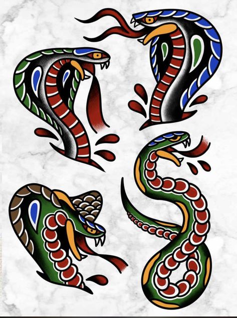 Traditional Snake Tattoo Flash, Trad Snake Tattoo, Snake Flash Tattoo, Traditional Cobra Tattoo, Snake Tattoo Traditional, Traditional Snake Head, Old School Snake Tattoo, American Traditional Snake, Under Skin Tattoo