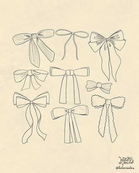 Pretty little bow designs because I can’t resist the bows right now. #bowseason #bowsette #bowsbowsbows #bowsonbows #illustratorforhire #illustrationartists #illustrationoftheday #illustrationwork #womenwhodrawdaily #coquetteaesthetic #coquettecore #coquettestyle #prettydecor #nurseryinspo #digitalartwork Cute Bows Drawing, Bow Tattoo Drawing, Bow Stencil, Cute Bow Drawing, Bow Drawing Simple, Bow Embroidery Pattern, Vintage Bow Drawing, Cupid’s Bow Tattoo, Dainty Bow Drawing