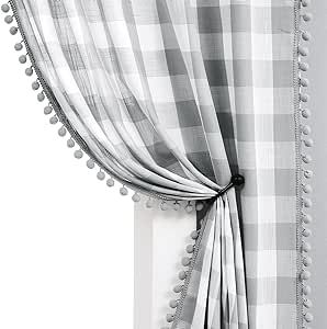 Treatmentex White Grey Buffalo Plaid Curtains 95inch Pom Pom Curtains for Living Room Vintage Farmhouse Gingham Check Kitchen Curtains for Bedroom Basement Window Curtains 2 Panels Rustic Drapes, Basement Window Curtains, Grey And White Curtains, Buffalo Plaid Curtains, Short Window Curtains, Buffalo Check Curtains, Pom Pom Curtains, Check Curtains, Neutral Curtains