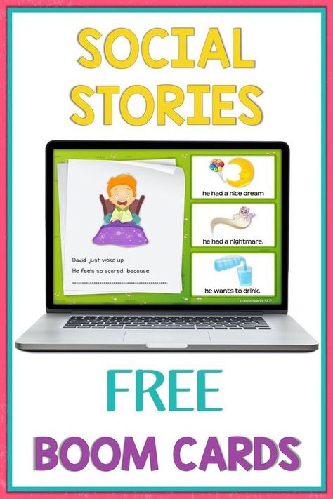 Pragmatic Language Activities Speech Therapy, Teletherapy Speech Activities, Free Social Stories, Social Stories Free, Free Boom Cards, Emotions Activities, Social Emotional Activities, Speech Therapy Games, Speech Therapy Materials