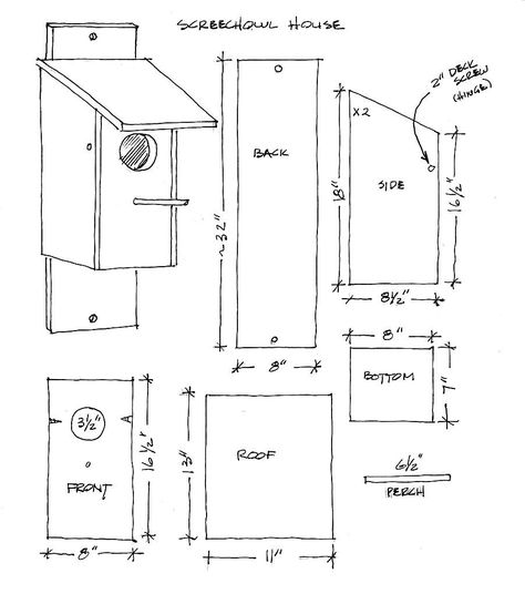 Screeh Owl house plans | let me know if you build these! tag… | Flickr Owl House Plans, Bird House Plans Free, Barn Birdhouses, Homemade Bird Houses, Owl Box, Bat House, Bird House Plans, European House Plans, French Country House Plans