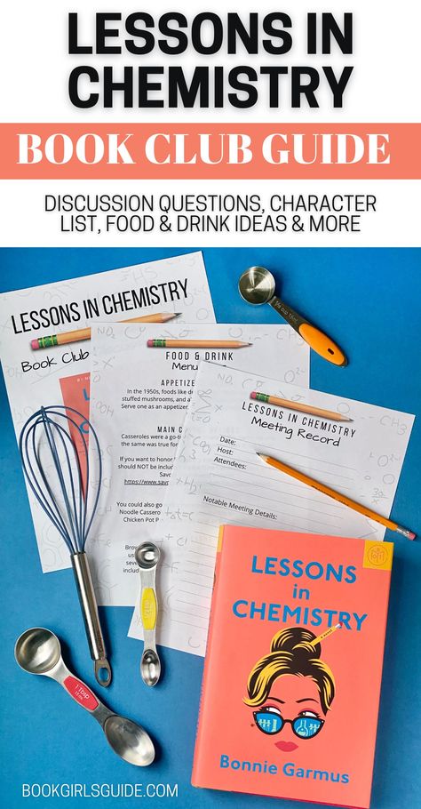 Lessons In Chemistry Book Club, Lessons In Chemistry Book, Book Club Ideas Hosting, Book Club Menu, Lessons In Chemistry, Book Club Snacks, Chemistry Book, Book Club Food, Character List