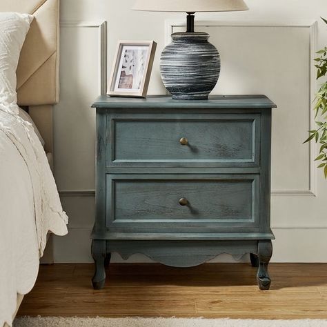 Pallantium 24'' Tall 2 - Drawer Nightstand with Charging Station Space by HULALA HOME - On Sale - Bed Bath & Beyond - 36004916 2 Drawer Dresser, Storage End Table, Chic Nightstand, Farmhouse Nightstand, Vintage Bedroom Furniture, Wrought Iron Bed, Table For Bedroom, Nightstand With Charging Station, Teal Bedroom