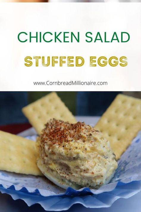 Chicken Salad Stuffed Deviled Eggs, Chicken Salad Deviled Eggs, Angel Eggs Recipe, Cashew Cabbage, Stuffing Homemade, Eggs And Chicken, Stuffed Eggs, Superbowl Food, Devilled Eggs Recipe Best