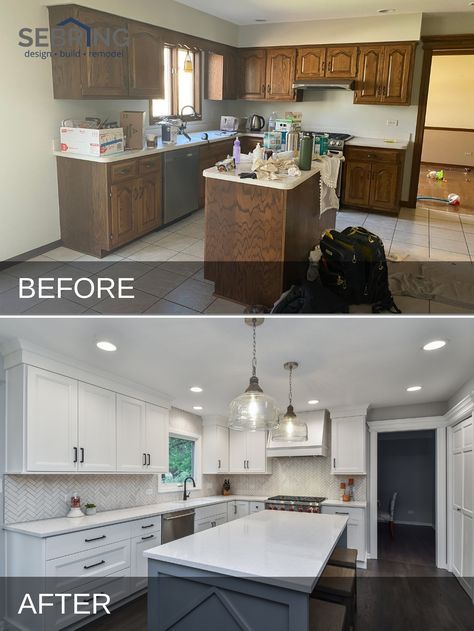 Erik & Nikki's Kitchen Remodel Before & After Pictures - Sebring Design Build Before After Kitchen, Home Remodeling Contractors, Kabinet Dapur, Home Remodeling Diy, Kitchen Remodel Before And After, Wine Refrigerator, After Pictures, Diy Remodel, Before And After Pictures