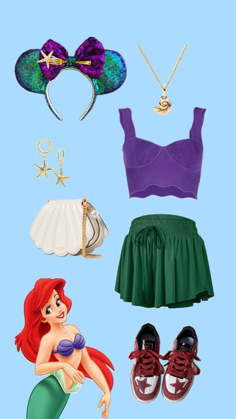 Ariel, The Little Mermaid, Disney Bound outfit, Disney costume, princess, Halloween, Flounder, Mickey ears outfit Mickey Ears Outfit, Ariel Halloween Costume, Disney Bound Outfits Casual, Ariel Costumes, Outfit Disney, Princess Halloween, Little Mermaid Costume, Disney Costume, Costume Princess