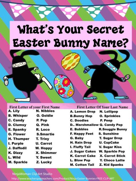 What's Your Secret  Easter Bunny Name? Easter Sleepover, Participation Posts, Holiday Names, Easter Bunny Name, Interactive Questions, Usborne Books Party, Online Party Games, Interaction Posts, Interactive Facebook Posts