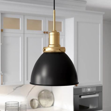 Madison 12" Pendant - On Sale - Bed Bath & Beyond - 32712855 Nautical Inspiration, Metal Pendants, Cfl Bulbs, Kitchen Pendants, Ceiling Fan Chandelier, Black And Brass, Garden Lamps, Brass Pendant, Nebraska Furniture Mart