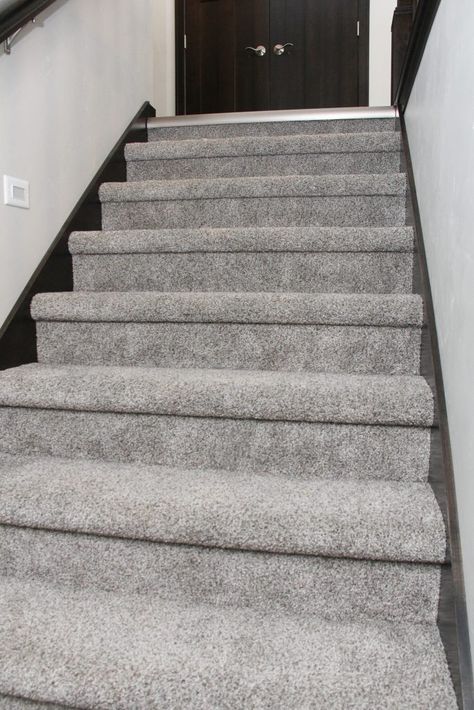 Light Gray Staircase Carpet Light Grey Carpet Stairs, Gray Staircase, Cabin Staircase, Grey Stair Carpet, Grey Carpet Living Room, Staircase Carpet, Light Gray Carpet, Townhouse Ideas, Silver Carpet