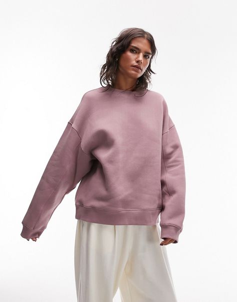 Hoodies & Sweatshirts by Topshop Welcome to the next phase of Topshop Crew neck Drop shoulders Seam details Relaxed fit Mauve Pink Sweatshirt, Dusty Pink Sweater Outfit, Dusty Rose Outfit, Joni Jeans, Holiday Dress Outfit, Flip Flop Boots, Petite Shirts, Plus Size Designers, Sweatshirt Fabric