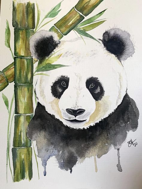 Panda Painting, Watercolor Paintings Of Animals, Watercolor Paintings Nature, Panda Art, Watercolor Paintings Easy, Seni Cat Air, Watercolor Flower Art, 수채화 그림, Small Canvas Art